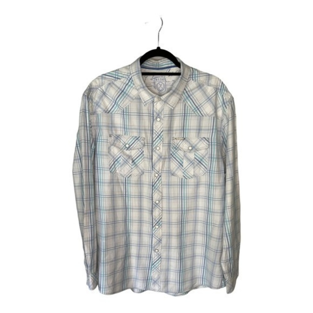Marc Ecko Men’s Cut & Sew White Blue Plaid Long Sleeve Button Down Shirt XL New